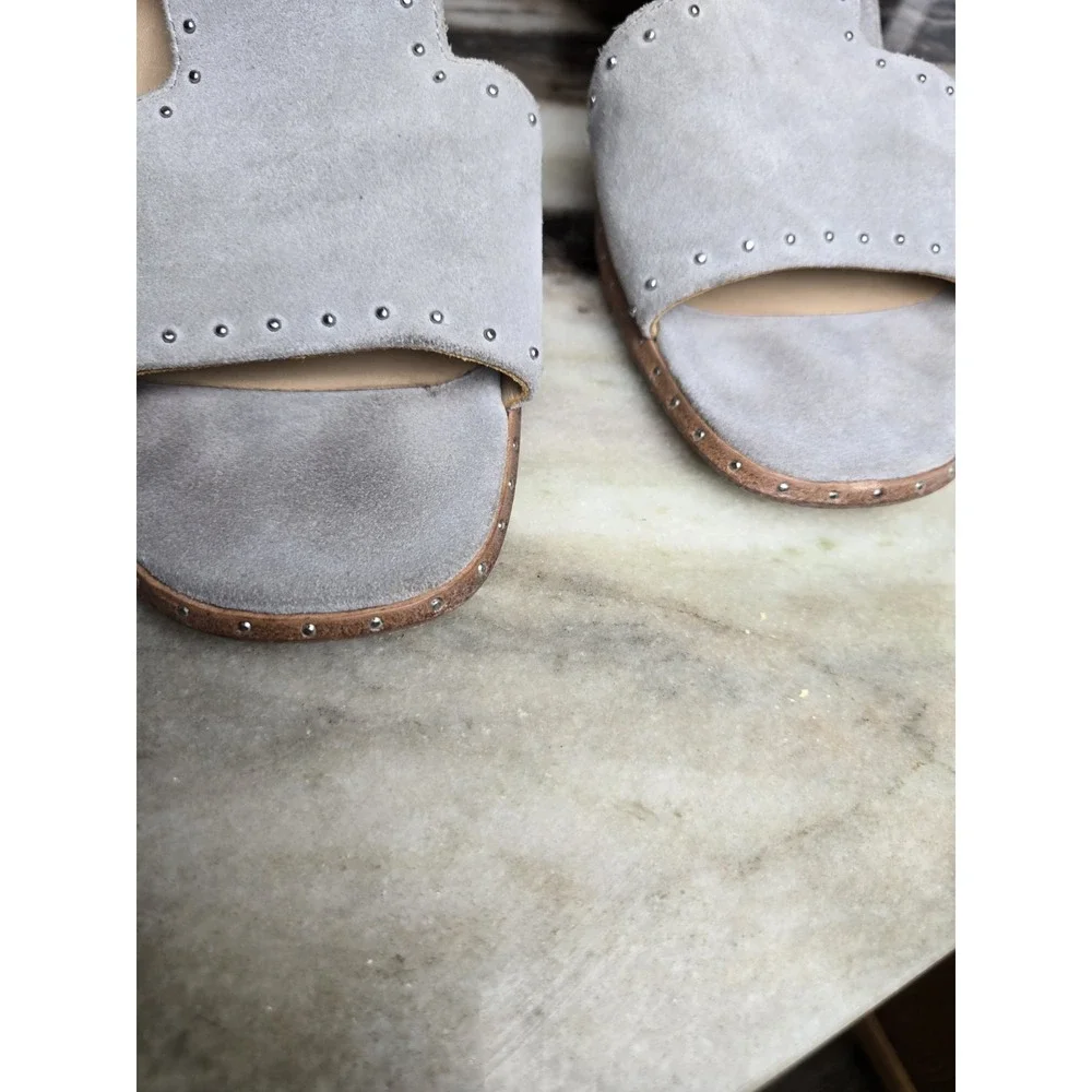 Rag & Bone Gray Suede Studded Open Toe Slip On Block Heels Sandals 37 Minimalist